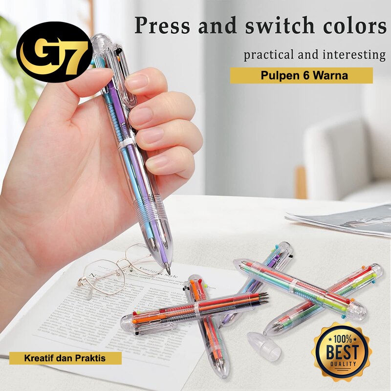 

Pulpen 6 Warna Warni Alat Tulis Sekolah Kantor Praktis Murah Pena Balpoin 6 in1 Unik Ballpoint