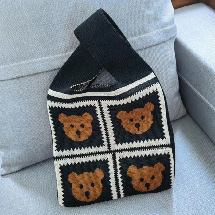 

TERLARIS_[MurMer] Tas Vacay Knoted Bag Korean Tas Hampers Bag Natal Imlek Knit - teddy black