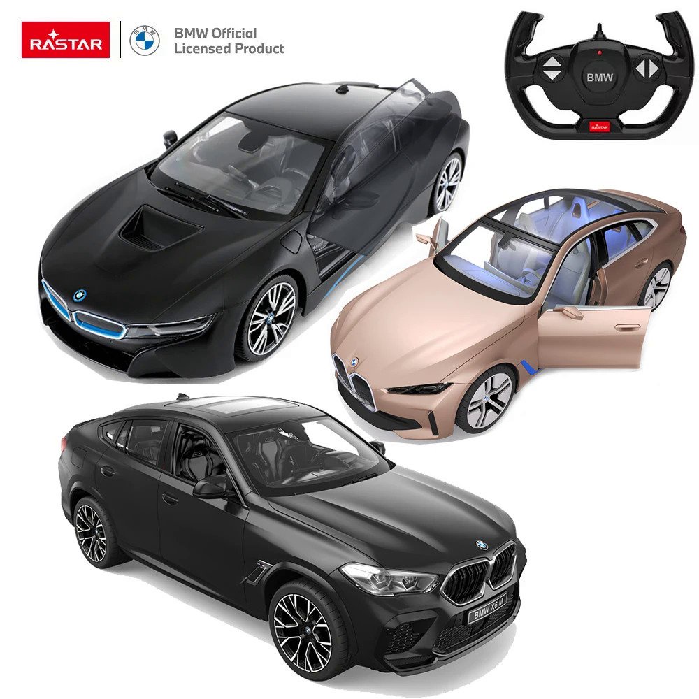 RASTAR Mainan Mobil Remote Control BMW X6 M, Seri I4Concept I8 RC Skala 1:14 2.4G Koleksi Lampu LED 