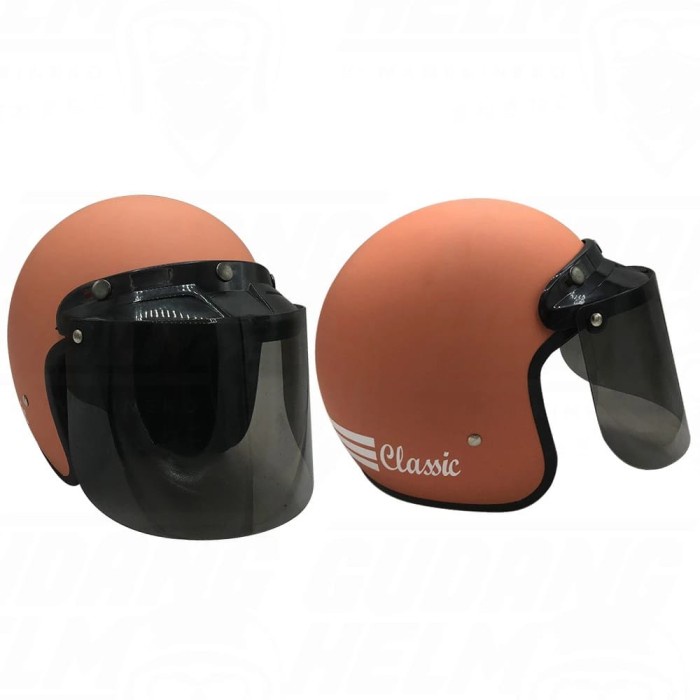 Helm Bogo Retro Doff Classic Pria Wanita Dewasa Warna Terkini SNI - ORANGECORAL DOF, TANPA KACA