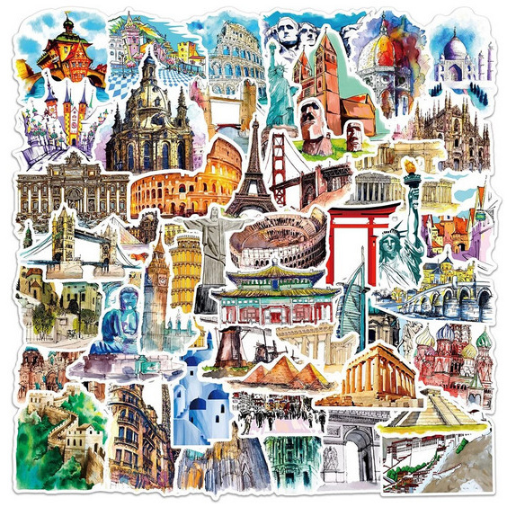 

50 Pcs Sticker World Famous Building Stiker Laptop Motor Mobil