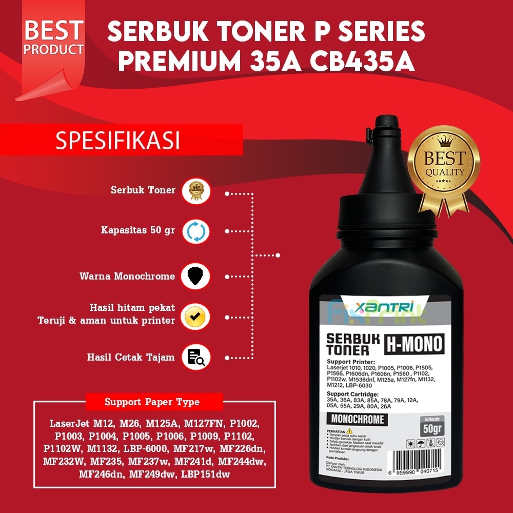 Serbuk Toner P Series Premium HP 35A CB435A 36A CB436A 83A CF283A 85A CE285A 78A Canon 325 326 725 7