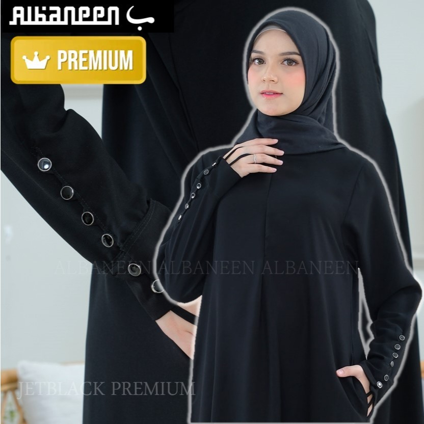 AE45RR [NEW Mola Dress] Gamis hitam polos wanita premium | Abaya Jetblack mewah Albaneen.syari Ori |
