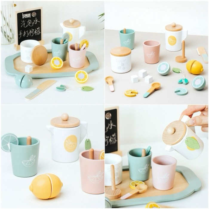 Mainan anak tea set party wooden afternoon tea set pretend play - Lemon Tea