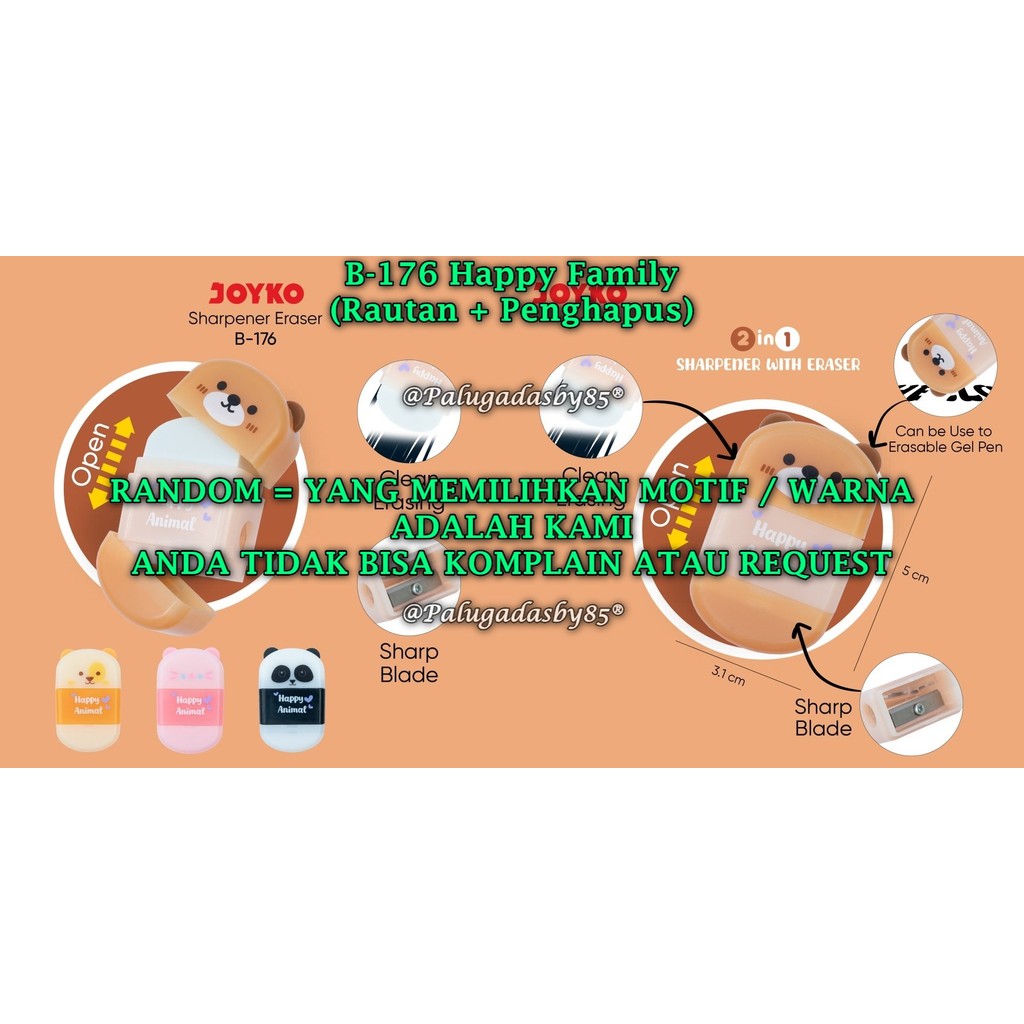 

(1 Biji) GROSIR Penghapus JOYKO B-176 / Rautan JOYKO B-176 / Sharpener Eraser 2 in 1 Joyko (1 Biji)