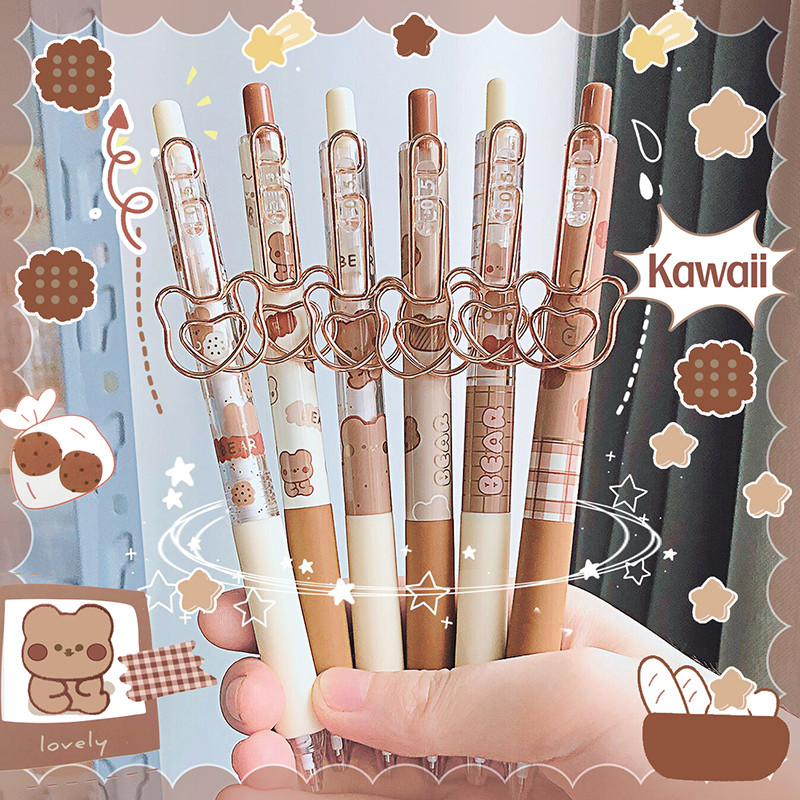 

3/4 pcs Kawaii Cartoon Bear Black Ink Gel Pen School Office Supplies Stationery Gift Students Cute pens pretty aesthetic