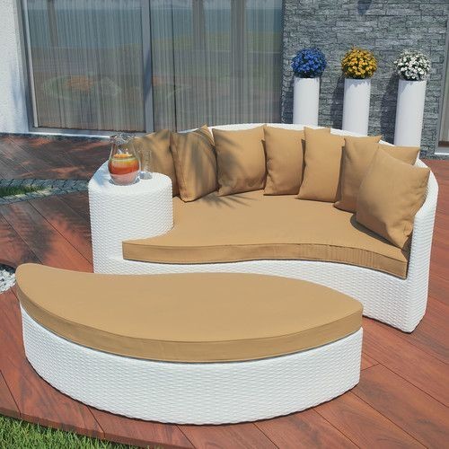 Daybed rattan pantai, sofa rotan sintetis bulat harga murah