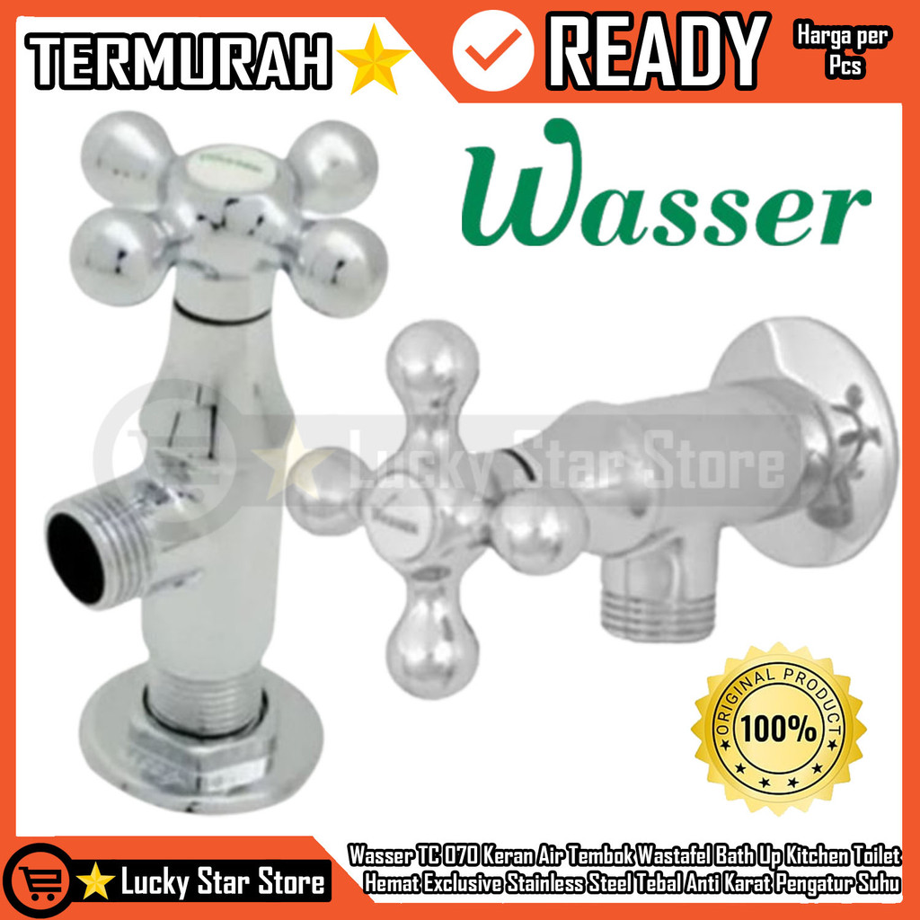 Wasser TC 070 Stop Kran Air Valve Jet Shower Tap Cross Keran Dinding Tembok Pengatur Suhu Panas Ding