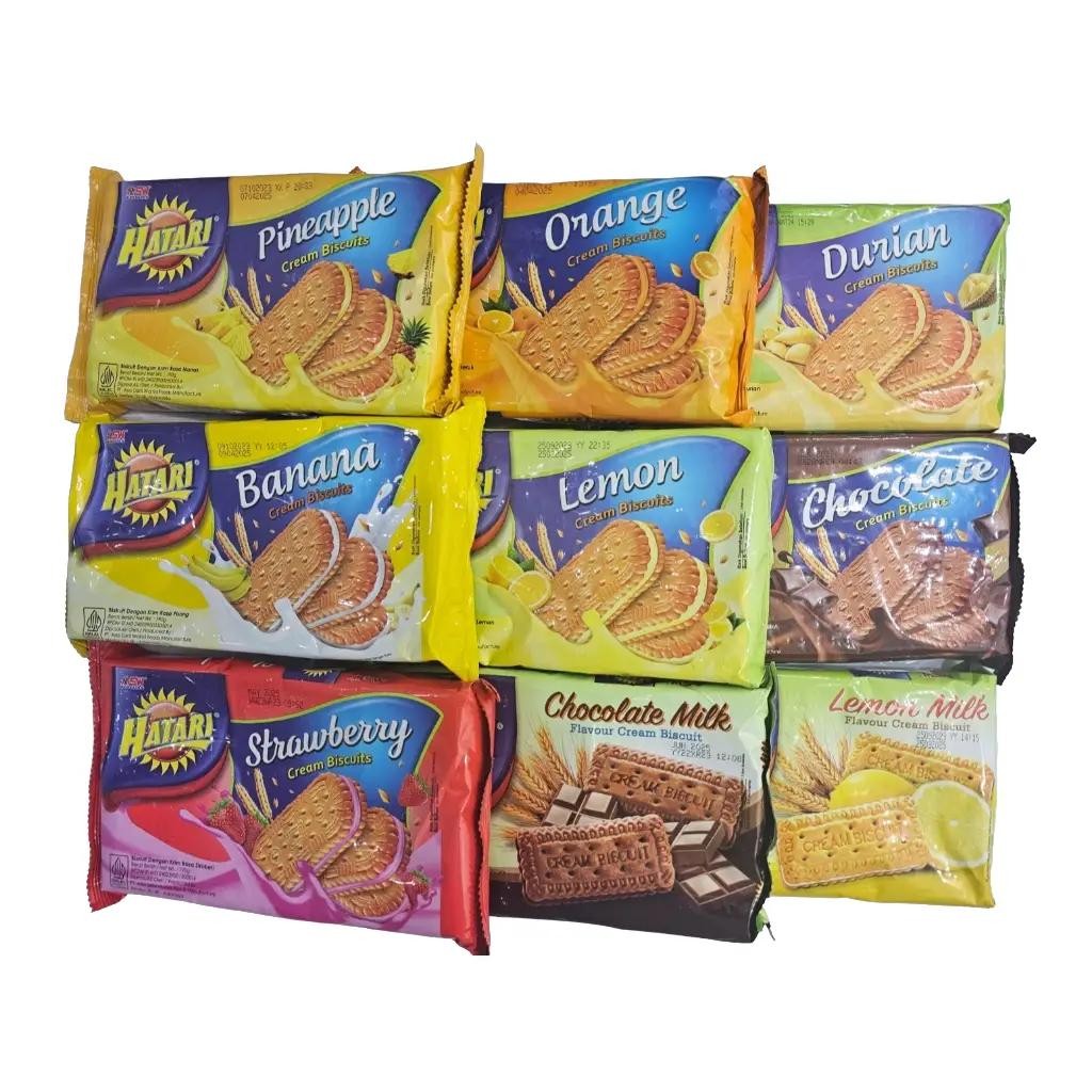 

6 PCS Hatari Cream Biscuit 190g COKLAT WAFER STRAWBERRY Chocolate Cookies Vanilla Cappuccino Durian