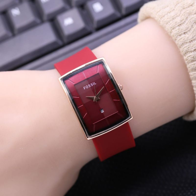 Promo Jam Tangan Wanita Analog Segi Tanggal Aktif Foss1l Tali Rubber