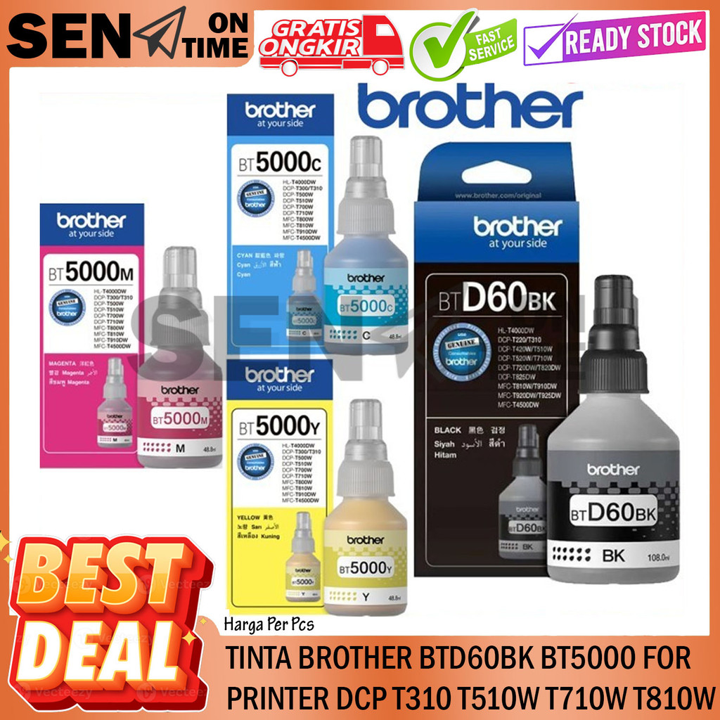 Brother Tinta Btd60bk Bt5000 Ink For Printer Dcp T310 T510w T710w T810w T- 420w Refill Reffil Pewarn