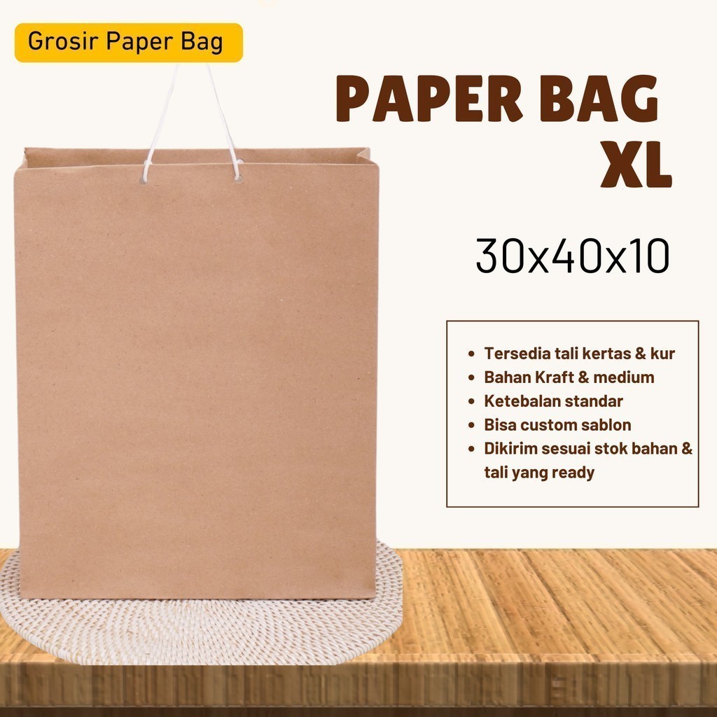 

PAPERBAG XL POLOS KW II / 30cm X 37cm X 10cm / PAPER BAG POLOS XL / TAS KERTAS SOUVENIR PERNIKAHAN