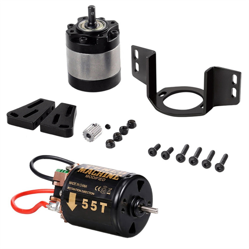 External Carbon Brush 540 Brushed Motor 55T with 1:5 Reduction Gearbox for 1/14 Trailer 1/10 RC Car 