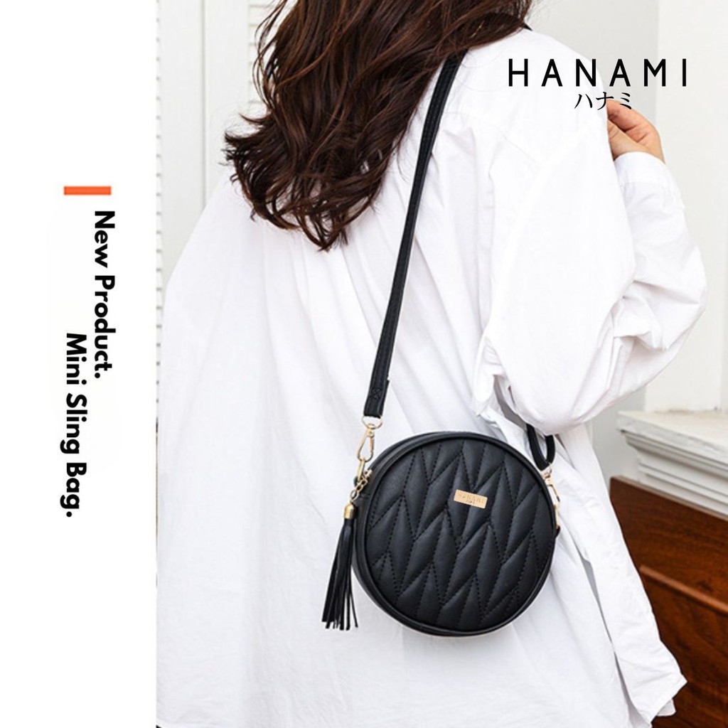 HANAMI Tas Selempang Wanita Kulit Cantik Branded Youra TA1053B5 Hitam Simple Premium Mewah Kekinian