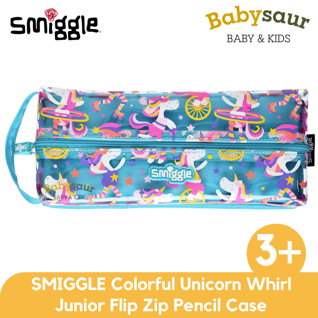 

SMIGGLE 100% Original Colorful Unicorn Whirl Junior Flip Zip Pencil Case Peralatan Sekolah Tempat Pensil Anak