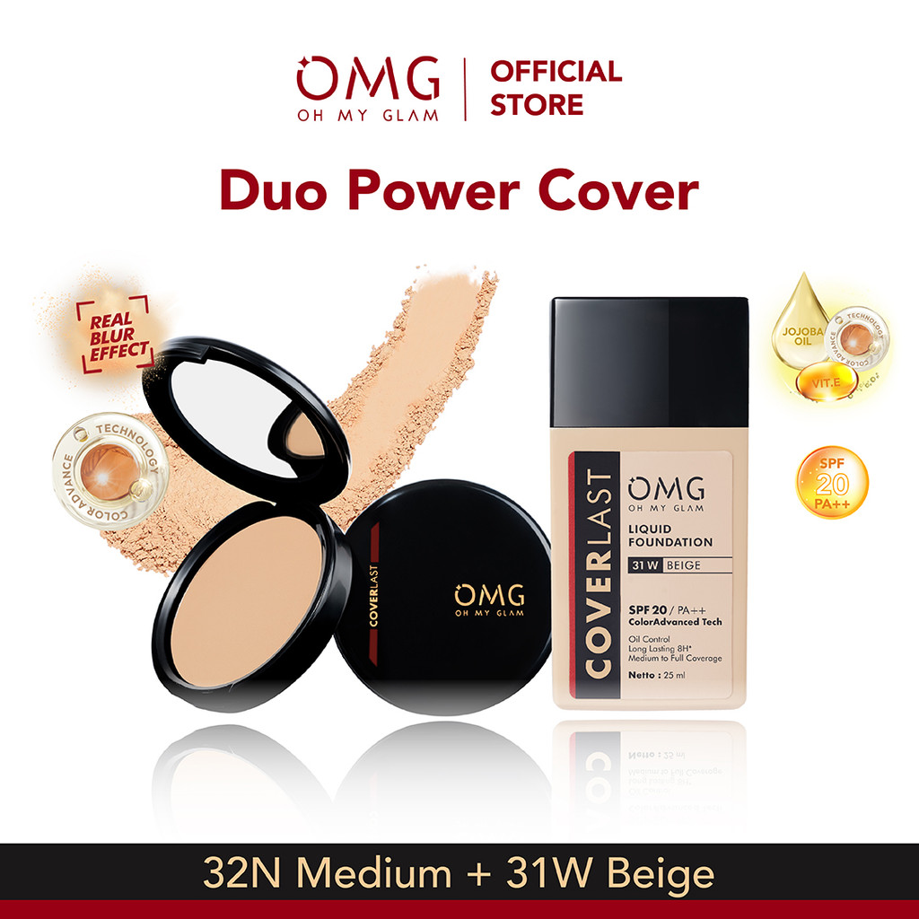 OMG FAVOURITE BUNDLE Duo Power Cover (Foundation + Bedak Padat) - Paket Makeup Isi 2 High Coverage