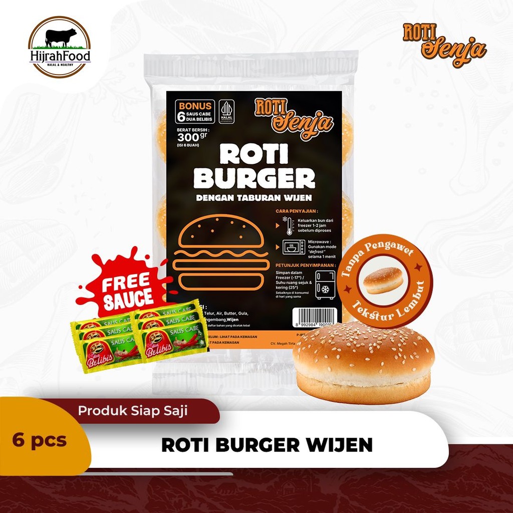 

Roti Senja Burger Wijen | Burger Bun With Sesame Seed 300 gram Free Saus Belibis