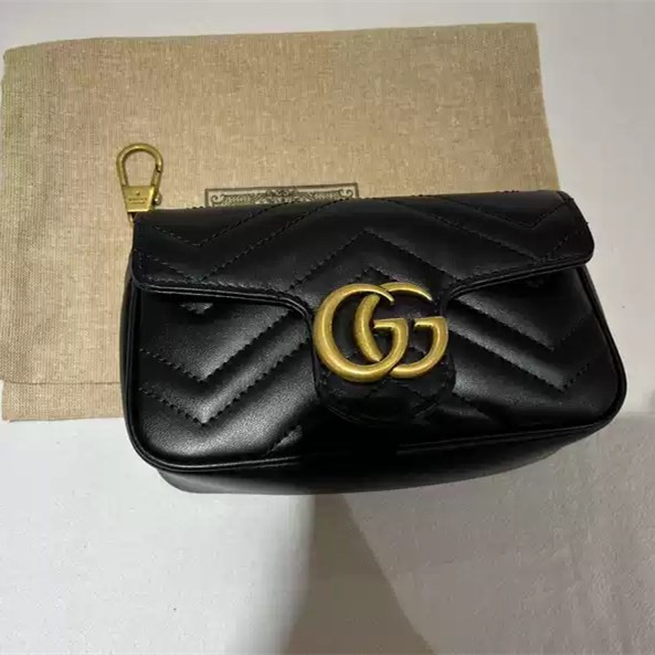 【bekas asli】（476433） Tas Gucci Black Marmont/Tas Bahu/Tas Selempang Wanita/Tas Rantai