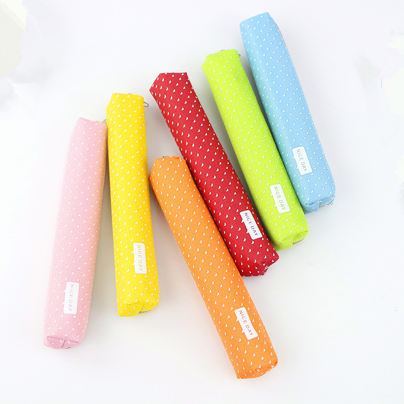 

1 Pcs New Cute Candy Color Pencil Case Kawaii Dot Canvas Pen Bag Stationery Pen Pouch For Girls Gift Office School Supplies