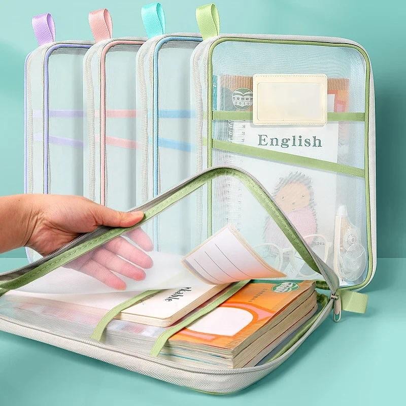 

1PC Double zipper stationery book organizer large capacity folder organizer office supplies subject papers stationery bag