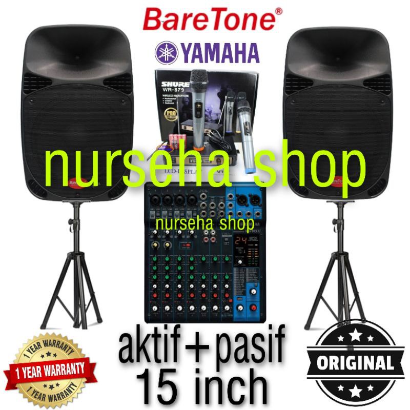 Paket Speaker Aktif pasif 15 inch Baretone mixer Yamaha 10 channel full set