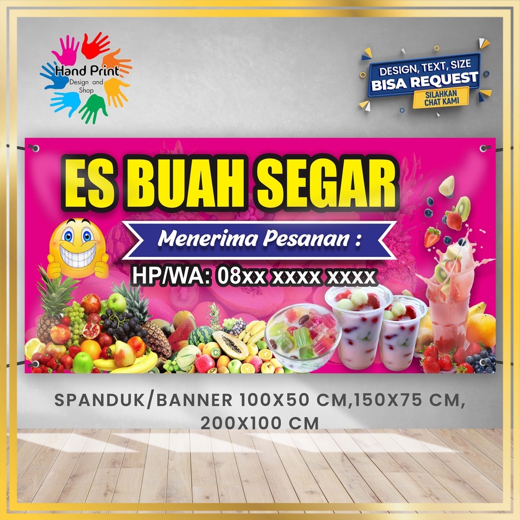 SPANDUK / BANNER Es Buah Sop Buah Segar Pink Gratis Request