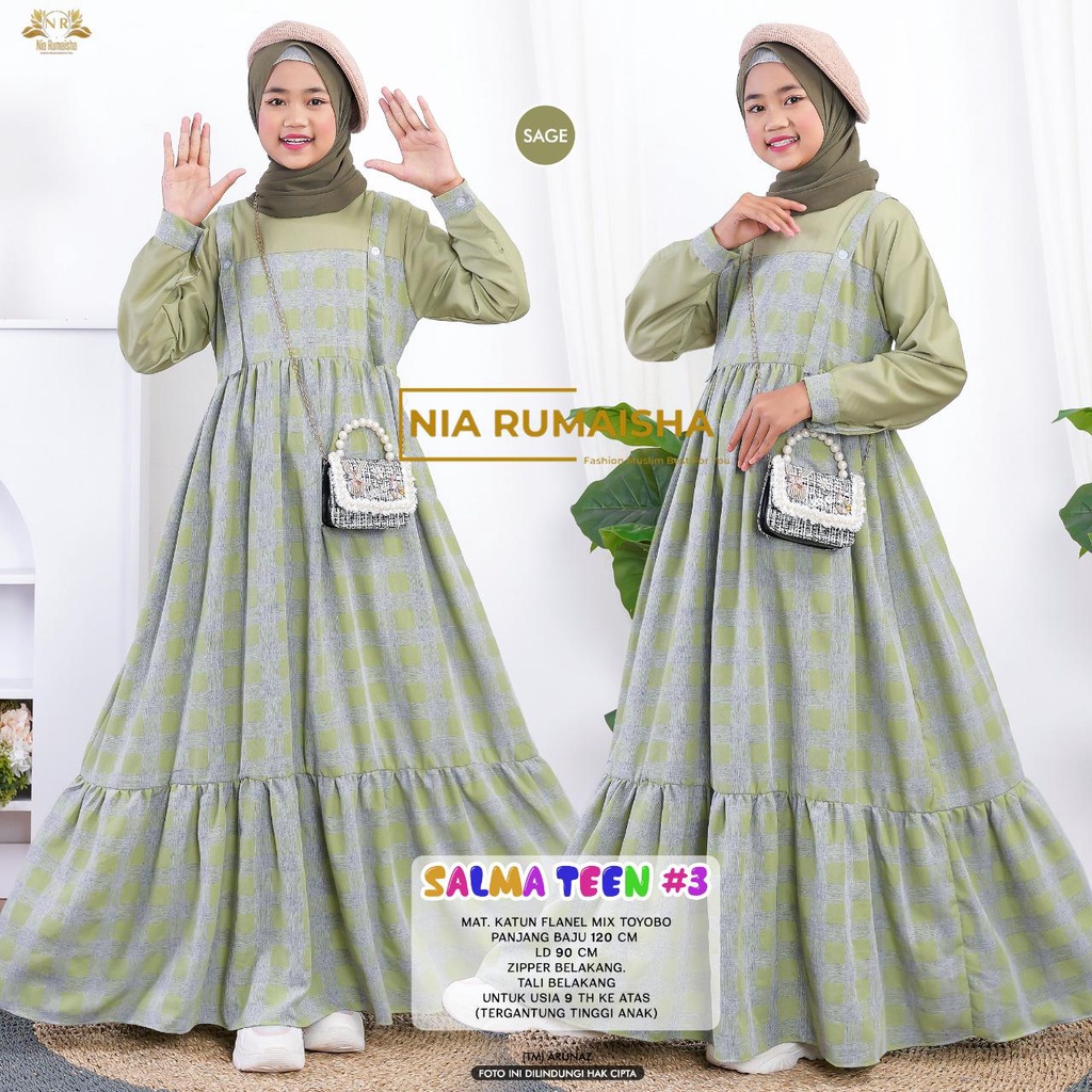 Shopakids Salma Overall Set | Setelan Gamis Remaja Perempuan Terbaru 2023 Viral Motif Kotak-kotak Or