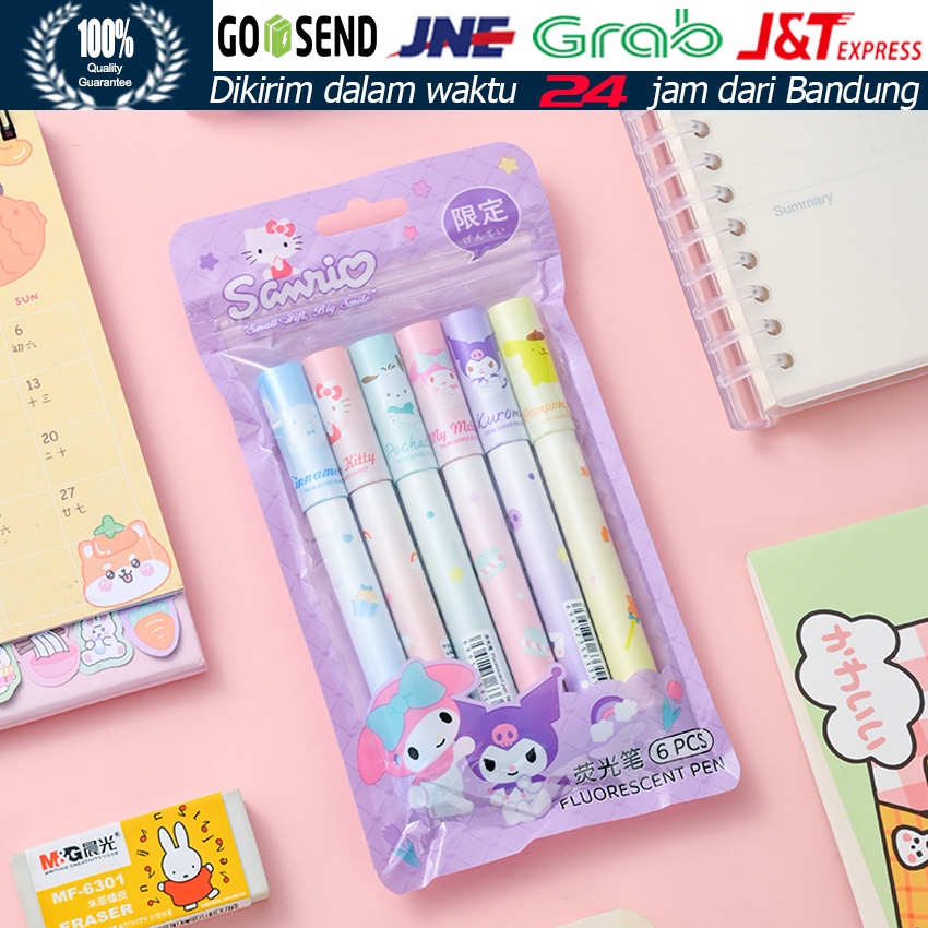 

6Pcs/Set Sanrio Stabilo Set / Highlighter Set Kuromi Mymelody Kitty / Highliter Penanda Pewarna Lucu / 1Set Stabilo Isi 6pcs Dengan Warna Berbeda