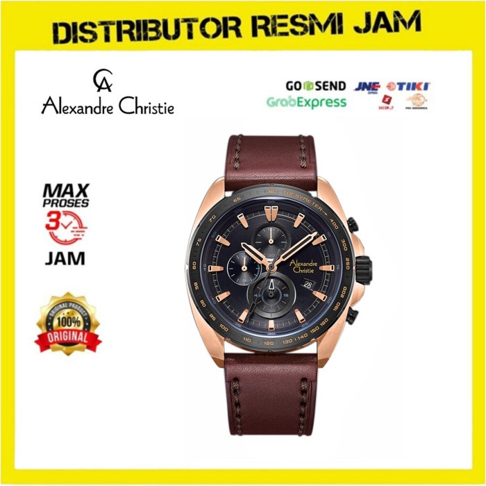 Jam Tangan Pria Alexandre Christie AC 6652 AC6652 Brown Leather