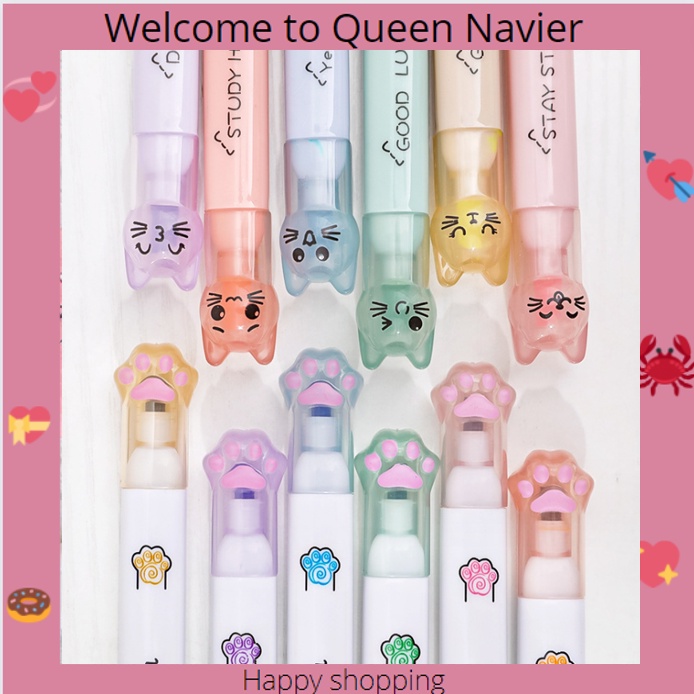

QN - Highlighter set 6 warna motif cat claw Pen marker paw