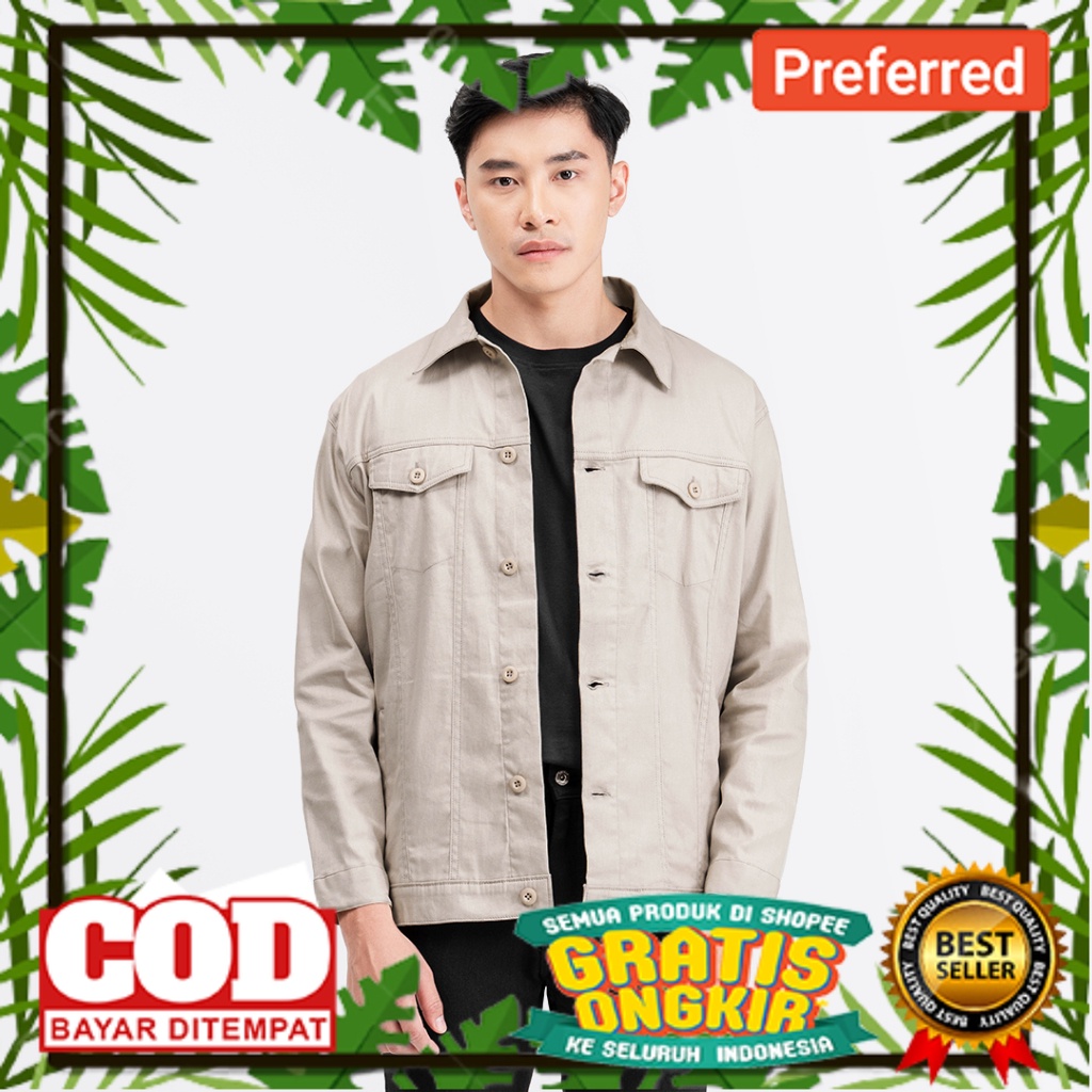JAKET KEREN MODEL BARU TERLARIS TERMURAH /Livehaf - Trucker Canvas Jacket Light Cream