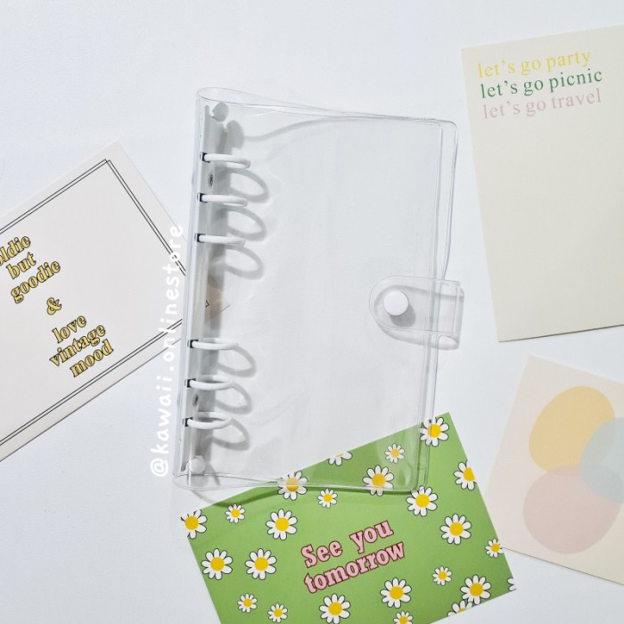 

Binder A6 Cover Macaron Bening Transparan PVC Notebook 6 Ring - Putih, A6