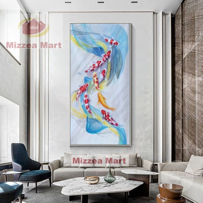 MizzeaMart lukisan ikan koi abstrak,lukisan koi+bingkai
