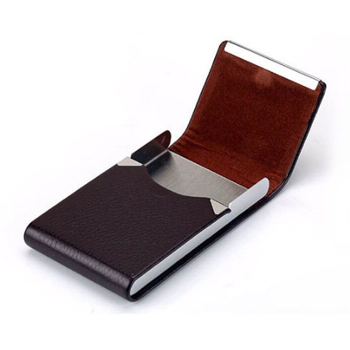 

[Promo]New Elegant Name Card Case Magnetic Flip Kotak Kartu Nama Kulit Holder - Cokelat