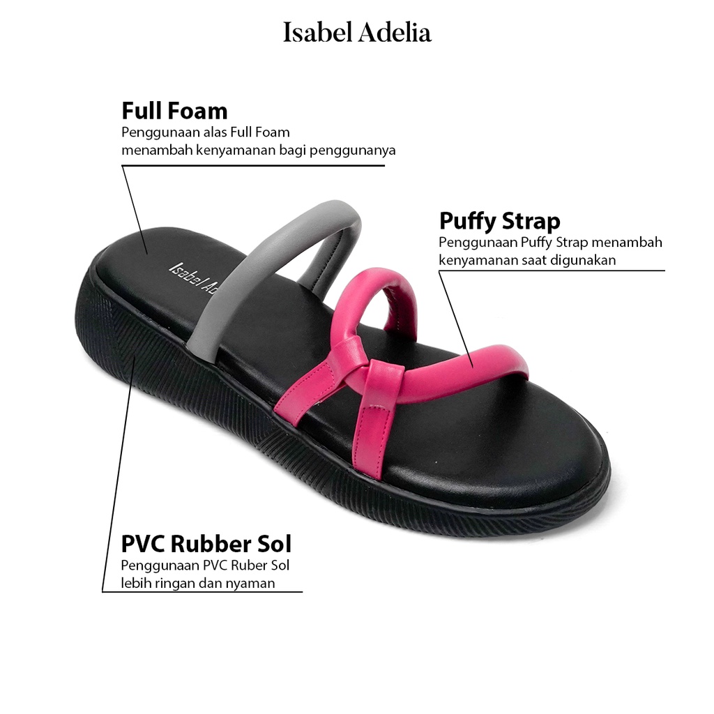 Isabel Adelia Sendal CINZIA Sandal Slop Wanita Fuschia Hitam Putih