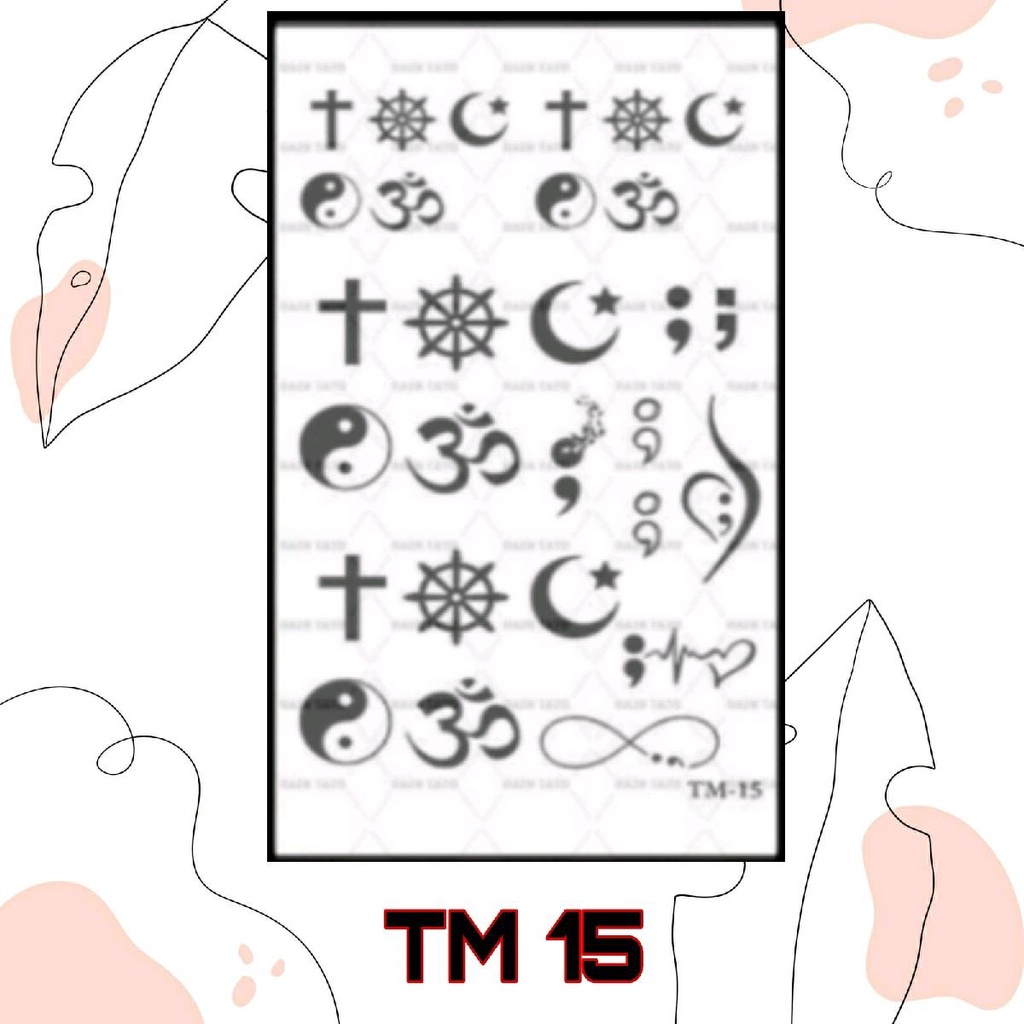Tato Semi Permanen Motif Pluralisme semicolon Salib Bulan Yinyang Temporary Tattoo