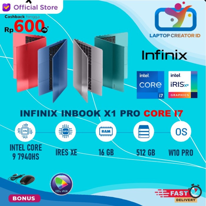 promo spesial LAPTOP INFINIX INBOOK X1 PRO CORE i7-1065G7 16GB 512GB SSD W10 14"IPS - Unit, Red