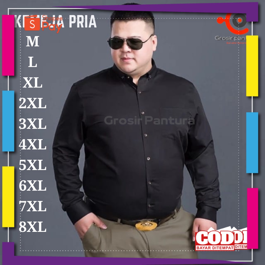 PREMIUM KOREAN STYLE / Kemeja Pria Jumbo Lengan Panjang Formal Bahan Katun Pria Dewasa Warna Hitam P