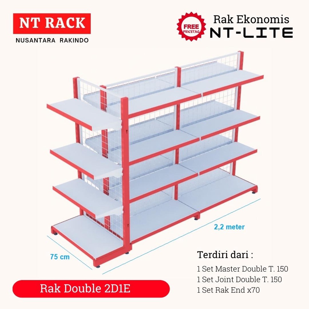 Rak Toko Minimarket Gondola Termurah Double 2 Sisi Tinggi 150 cm (2D1E)