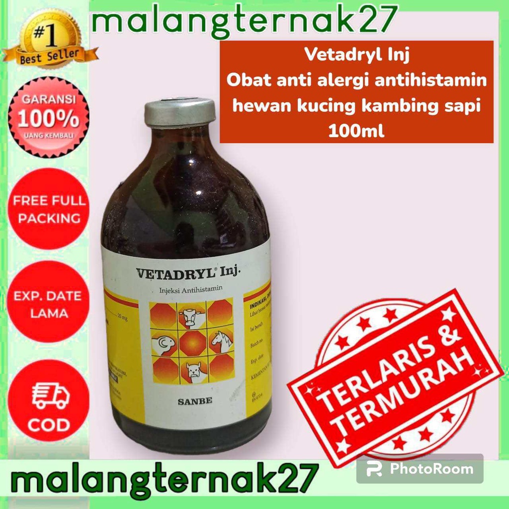 vetadryl injeksi 100ml obat sapi kambing kuda anti alergi