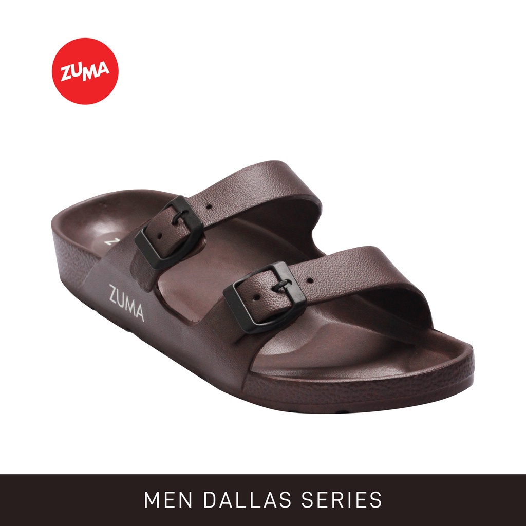 Zuma Men Dallas 4 Brown, Sandal Slop Pria Karet Slip On Polos, Coklat