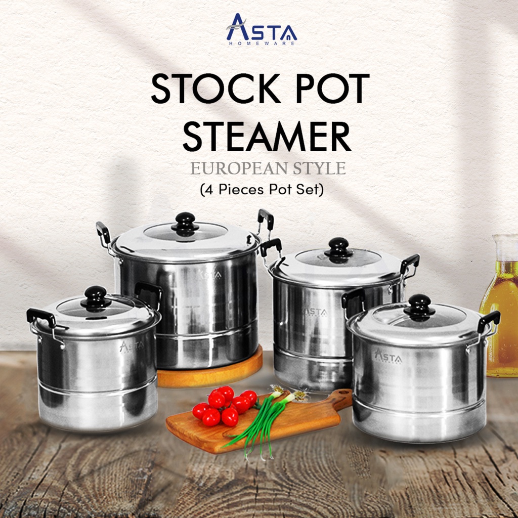 Asta Panci Dandang Kukus Stainless Steel Stock Pot Steamer Tebal 4 pcs