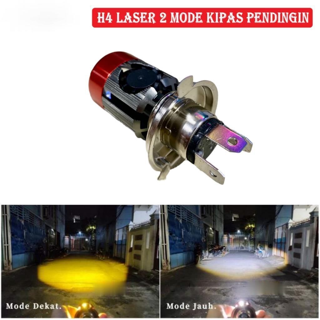 LAMPU UTAMA motor mobil  LED H4 LASER KIPAS PENDINGIN 2 MODE HI LOW | LAMPU LED H4 AC DC