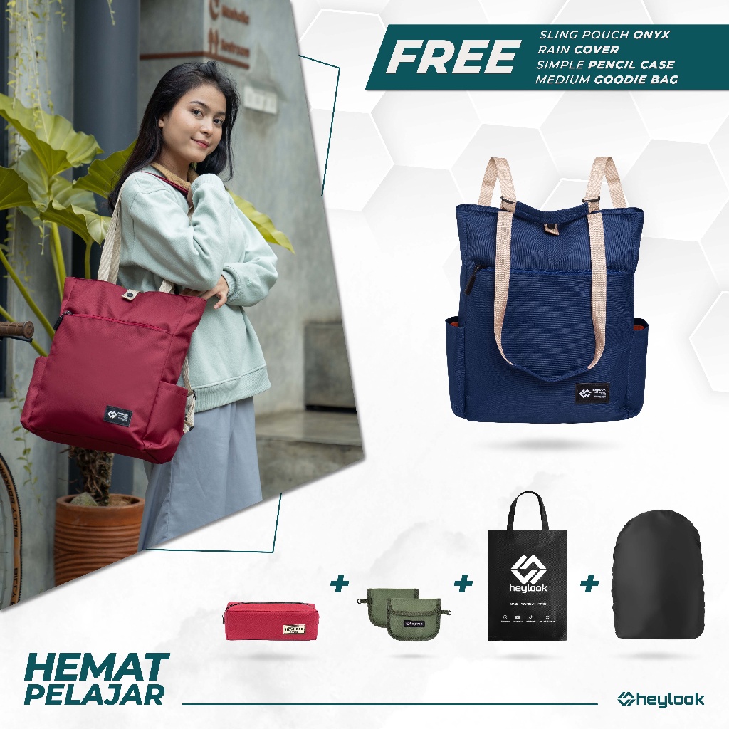 RW42EX HEYLOOK Official - (Paket Hemat Pelajar) Tas Ransel Laptop Tote Bag ALBERN Pria Wanita Tas Le
