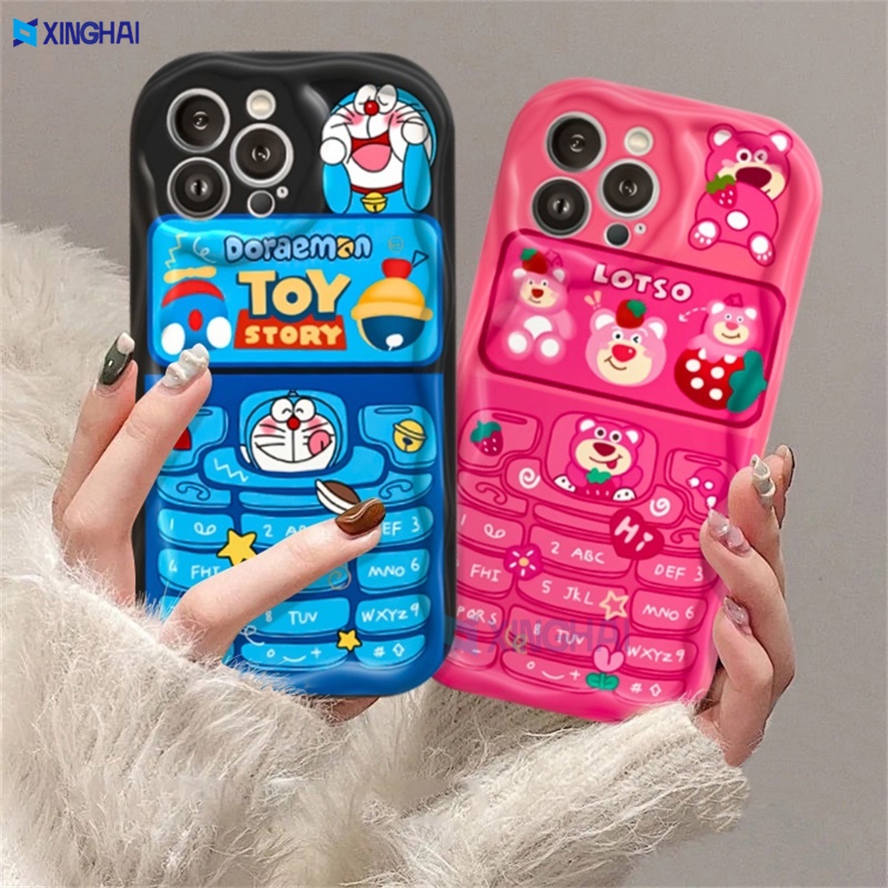 Casing hp Vivo Y17S Y27S Y36 Y20 Y02A Y02T Y35 Y11 Y17 Y16 Y21 Y15 Y12 Y30i Y22 Y15s Y20s Y22s Y21A Y12i Y21s Y15A Y33s Y31 Y51 Y91C Y91 Cartoon Strawberry Bear and Doraemon Creative Keypad Phone 3D Soft Wave Edge TPU Phone Case Cover Xinhai