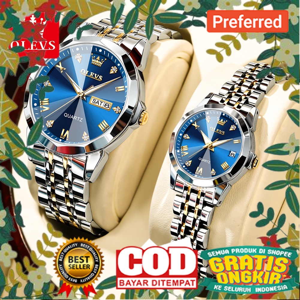 OLEVS Jam Couple Watches Original Tahan Air Kemewahan Kelas Atas Luminous Jam Tangan Couple Stainles