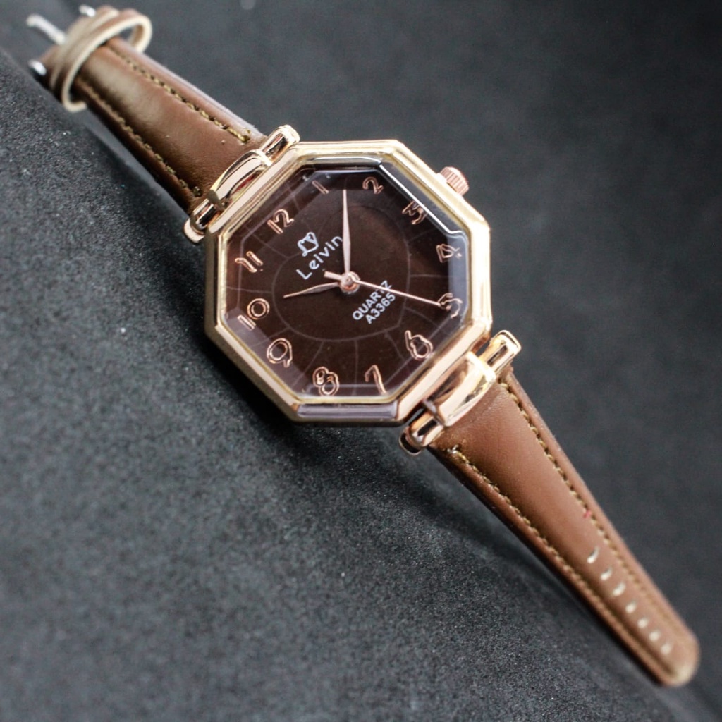 Jam Tangan Wanita Analog LEIVIN Fashion Watch Original LV-A3365 Tali Kulit Model Korean Style Jam Ta
