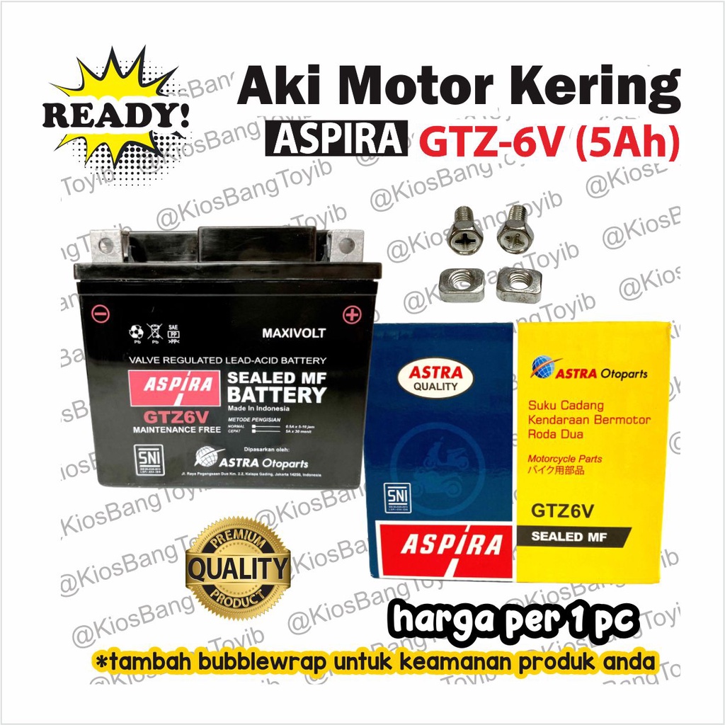 Aki Kering Motor ASPIRA GTZ-6V (5Ah) ORIGINAL Beat Esp Vario 125 Vario 150 Mio M3 Satria Fu 150