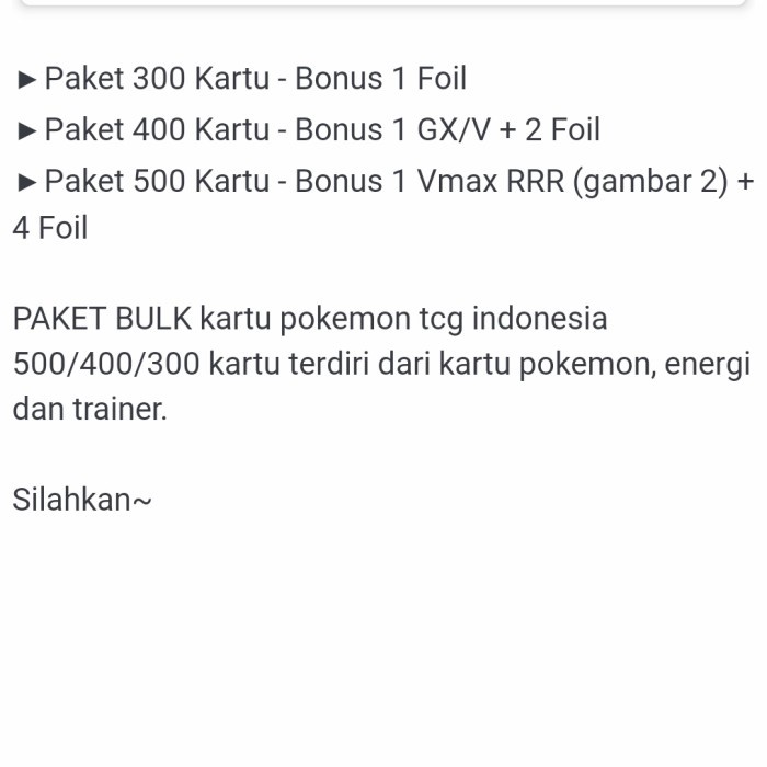 Pokemon TCG Indonesia Random Bulk 500+ lembar kartu - Paket 300 Kartu