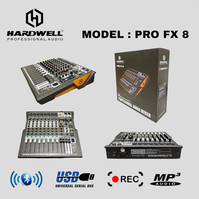 Audio Mixer 8 Channel Hardwell Pro FX8 With FX Bluetooth USB Soundcard